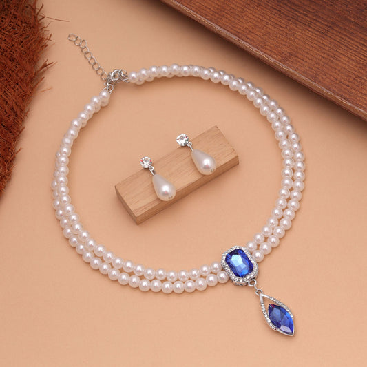 Blue Color Stone Necklace Set with Beautiful Decorative Stones and Premium Designer Jewelry Style