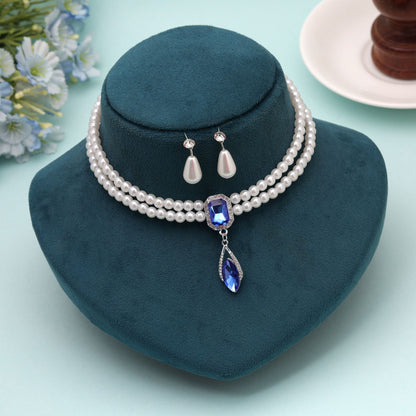 Blue Color Stone Necklace Set with Beautiful Decorative Stones and Premium Designer Jewelry Style