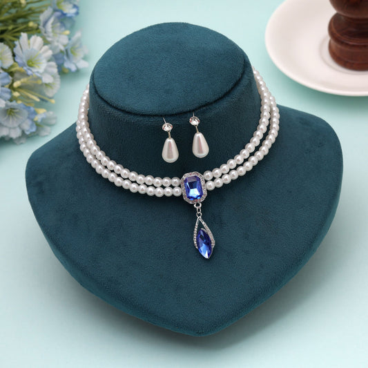 Blue Color Stone Necklace Set with Beautiful Decorative Stones and Premium Designer Jewelry Style