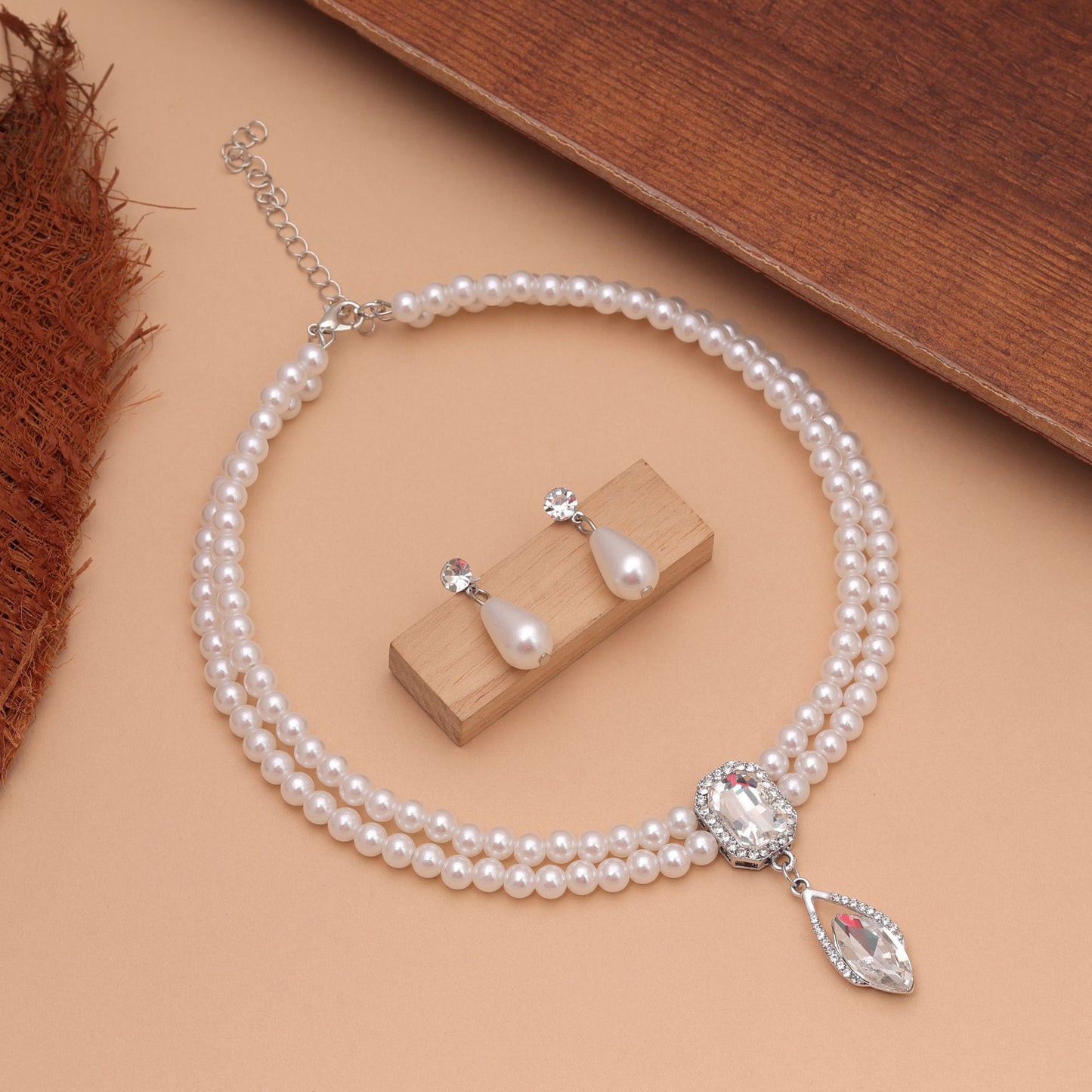 White Color Stone Necklace Set Designed with Graceful Detailing and Trendy Traditional Accessories Look