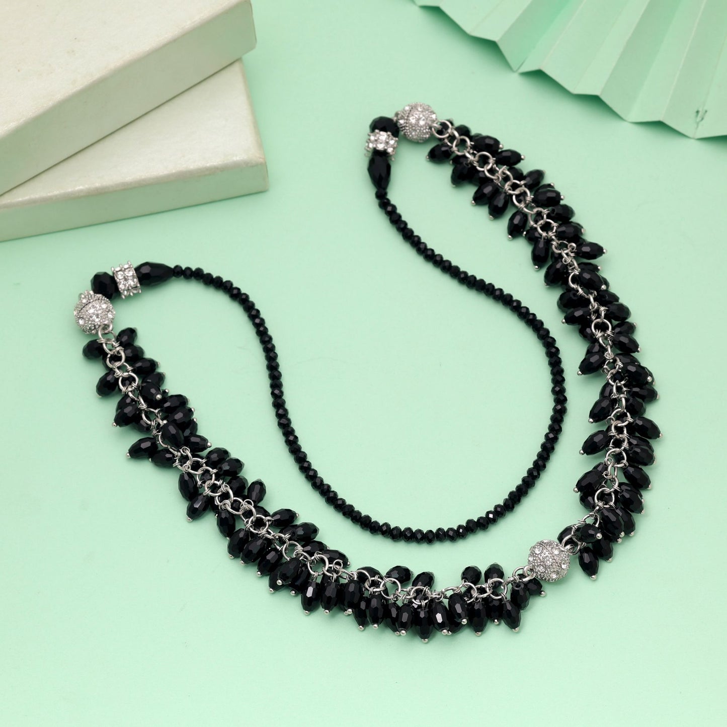 Black Color Beaded Necklace Featuring Classic Stylish Handmade Look