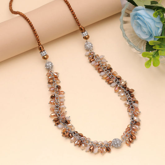 Brown & White Color Beaded Necklace with Premium Handmade Fashion Look