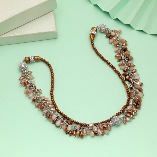 Brown & White Color Beaded Necklace with Premium Handmade Fashion Look