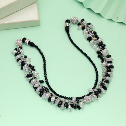 White & Black Color Beaded Necklace Featuring Elegant Contemporary Style
