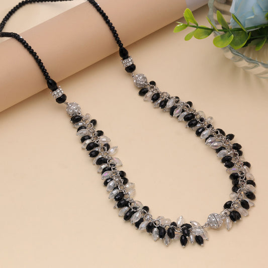 White & Black Color Beaded Necklace Featuring Elegant Contemporary Style