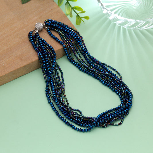 Blue Color Magnetic Beaded Necklace Featuring Stylish Contemporary Design