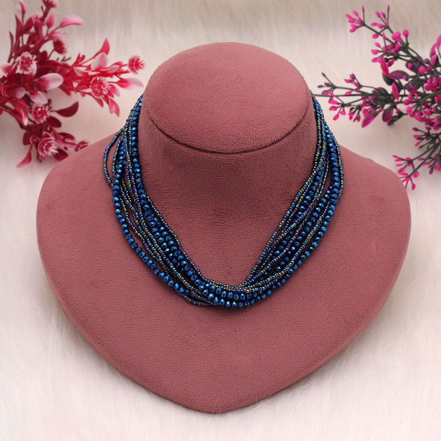 Blue Color Magnetic Beaded Necklace Featuring Stylish Contemporary Design
