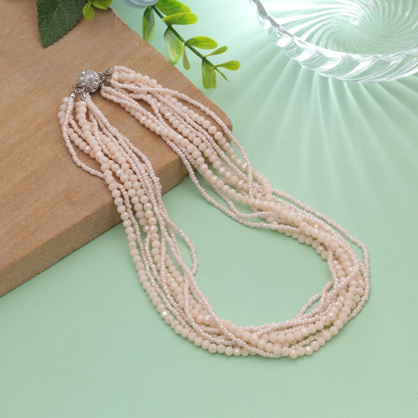 Peach Color Magnetic Beaded Necklace Featuring Elegant Modern Jewelry Style