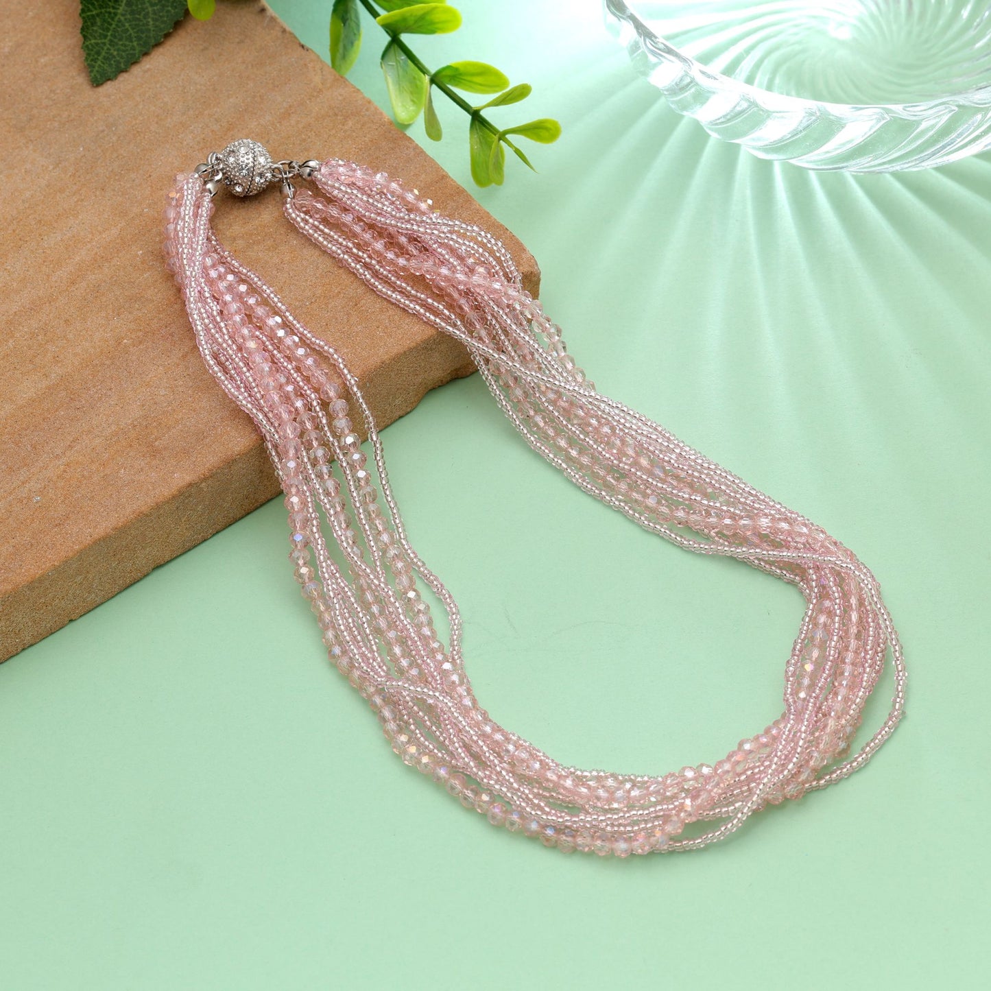Pink Color Magnetic Beaded Necklace with Beautiful Designer Fashion Look