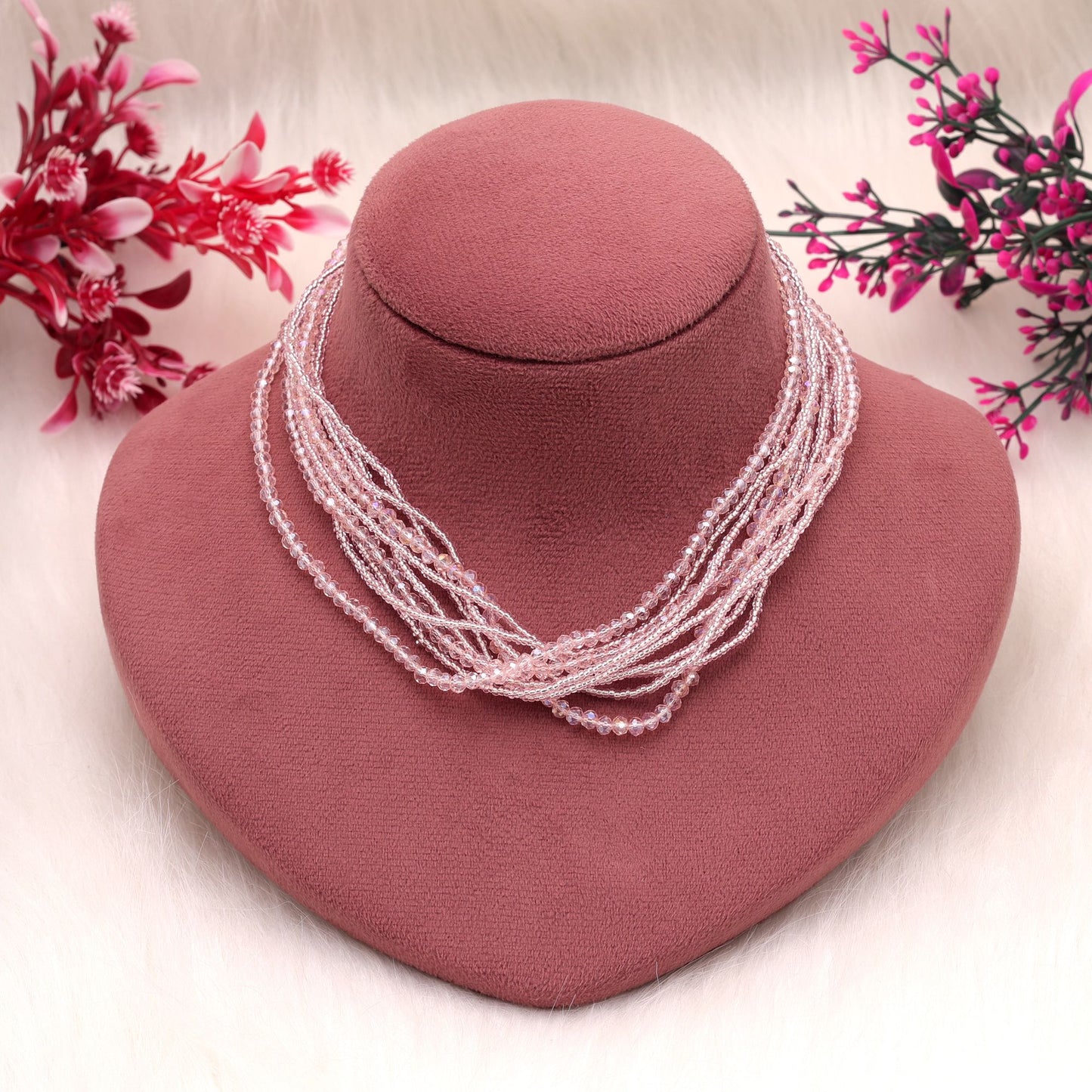 Pink Color Magnetic Beaded Necklace with Beautiful Designer Fashion Look