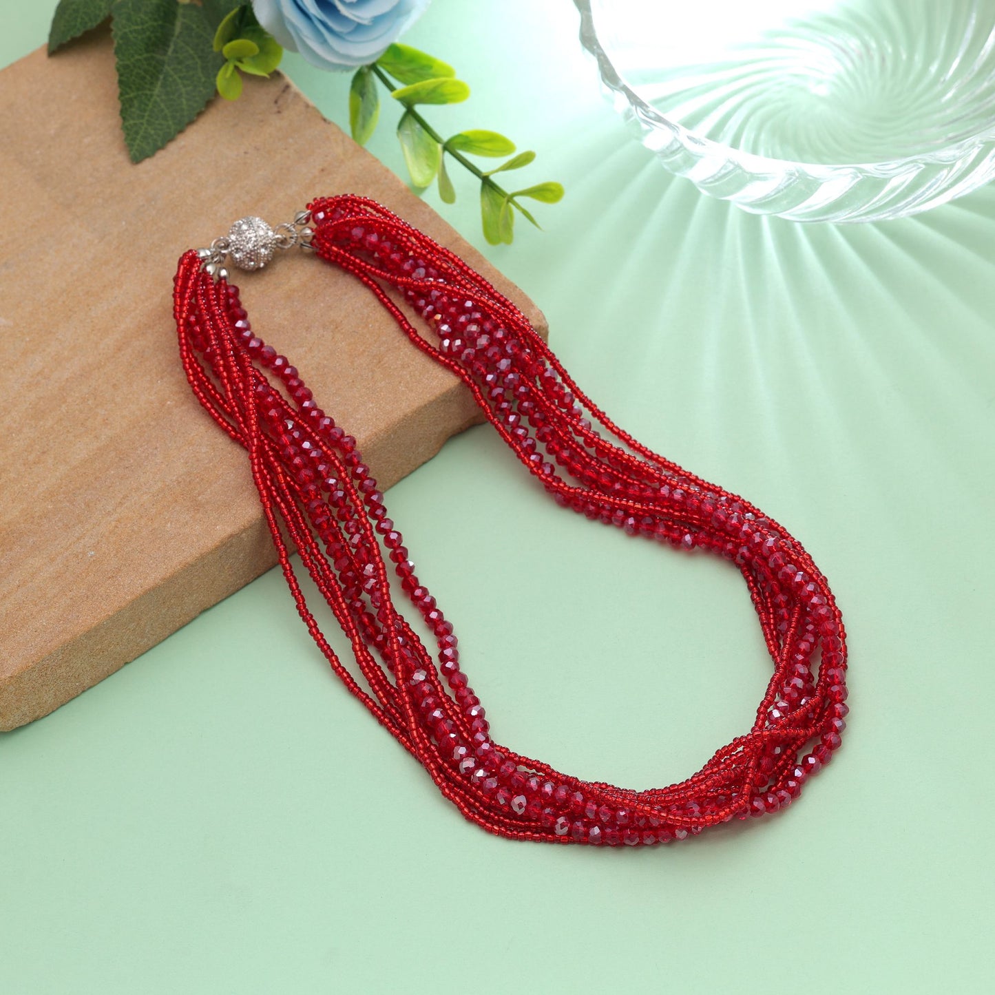 Red Color Magnetic Beaded Necklace Featuring Elegant Handmade Designer Style