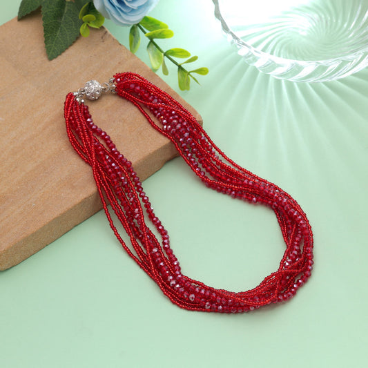 Red Color Magnetic Beaded Necklace Featuring Elegant Handmade Designer Style