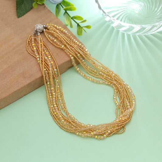 Yellow Color Magnetic Beaded Necklace with Bright Elegant Fashion Appeal