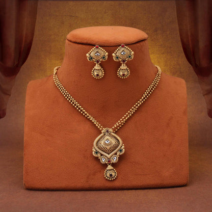 Regal Rani And Green Color Dual Tone Matte Gold Necklace Set For Occasions