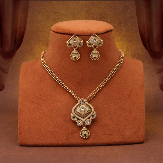 Regal Rani And Green Color Dual Tone Matte Gold Necklace Set For Occasions