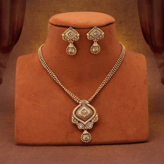 Sophisticated White Color Handcrafted Matte Gold Necklace Set With Elegant Charms