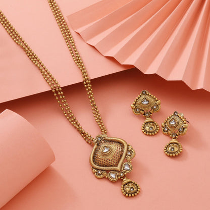 Sophisticated White Color Handcrafted Matte Gold Necklace Set With Elegant Charms