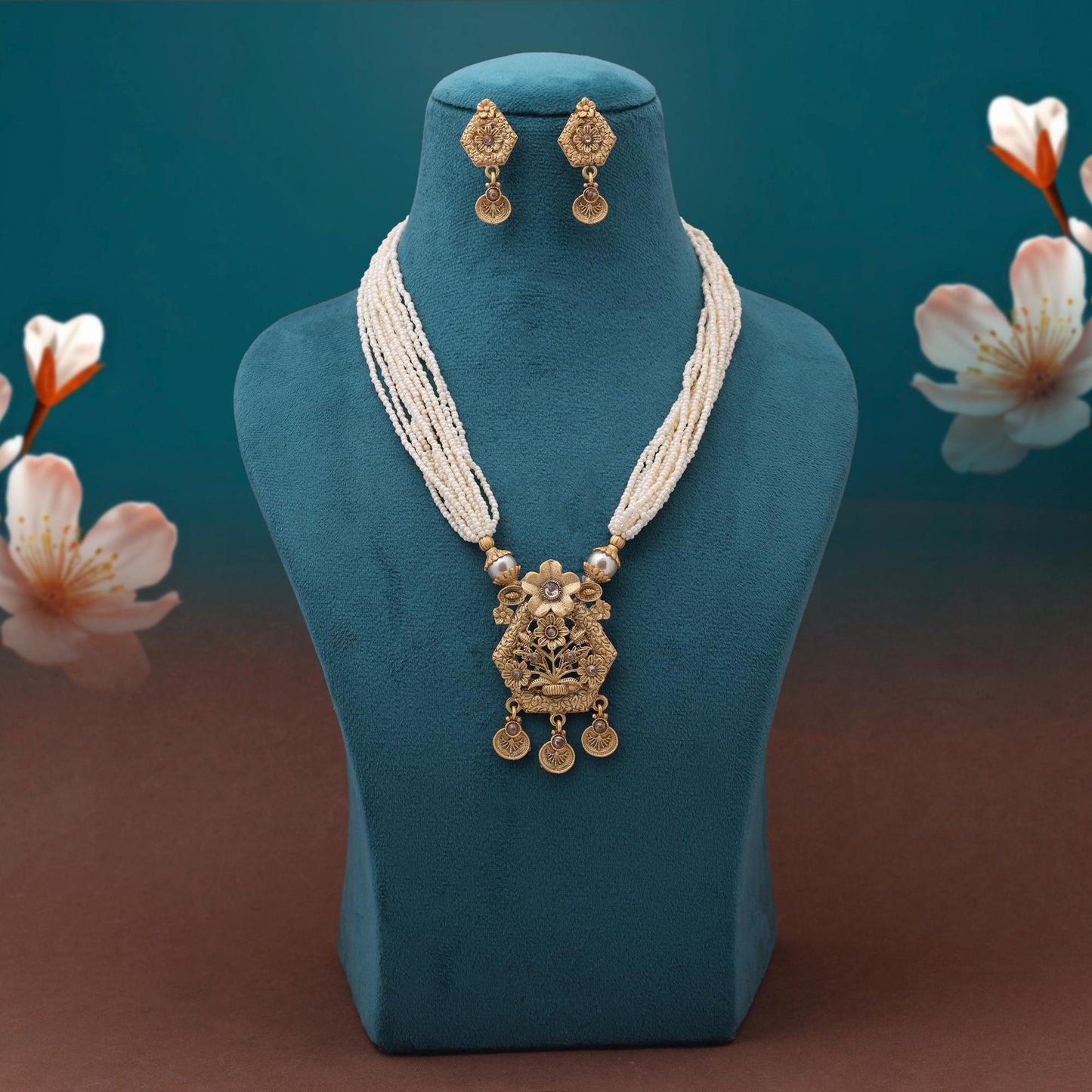 Timeless Gold Color Premium Matte Gold Necklace Set For Elegant Occasions