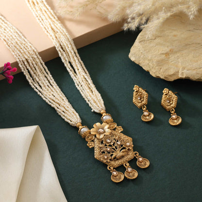 Timeless Gold Color Premium Matte Gold Necklace Set For Elegant Occasions