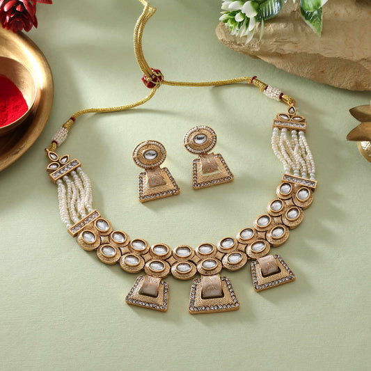 Pure Gold Color Matte Gold Necklace Set Ideal For Bridal And Festive Occasions