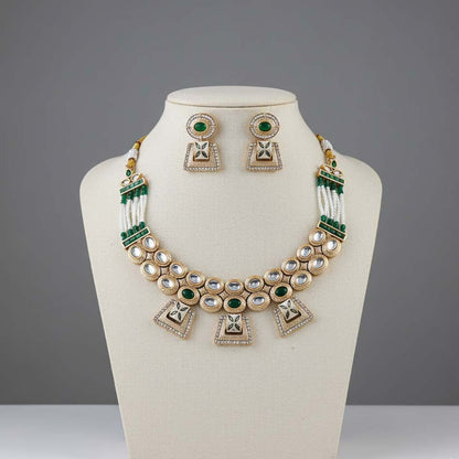 Zweifarbiger Rani- und Grün-Mattgold-Halskettenset für Hochzeitskleidung