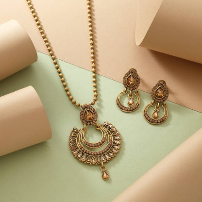 Luxury Gold Color Matte Gold Necklace Set With Intricate Traditional Carvings