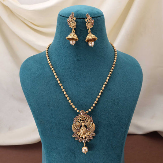 Premium Gold Color Matte Gold Necklace Set Inspired By Royal Heritage Designs