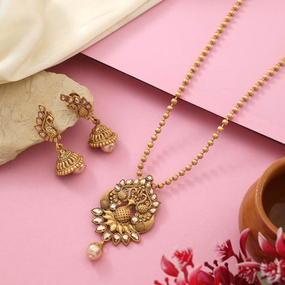 Premium Gold Color Matte Gold Necklace Set Inspired By Royal Heritage Designs