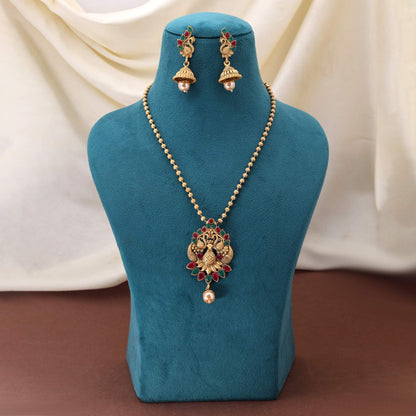 Exclusive Rani And Green Color Matte Gold Necklace Set With Antique Accents