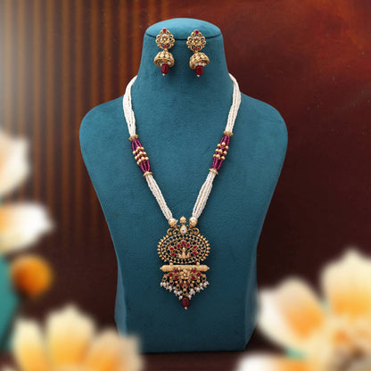 Classic Rani Color Matte Gold Necklace Set Reflecting Elegant Traditional Charm