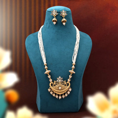 Gleaming Gold Color Matte Gold Necklace Set Perfect For Festive Celebrations