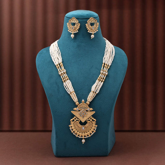 Traditional Gold Color Matte Gold Necklace Set With Intricate Antique Carved Design For Women