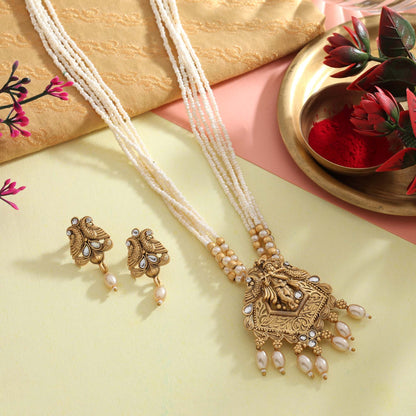 Ornate Gold Color Matte Gold Necklace Set Perfect For Festivals And Bridal Outfits