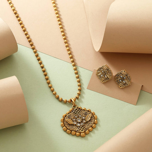 Antique Gold Color Matte Gold Necklace Set Highlighting Royal Craftsmanship And Beauty