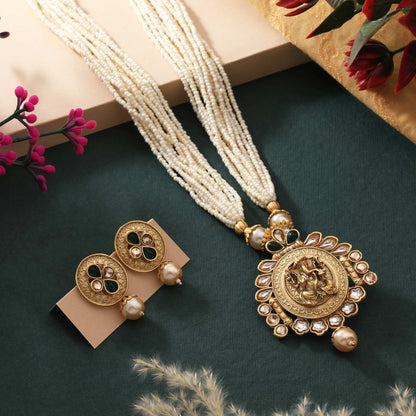 Modern Green Color Matte Gold Necklace Set Featuring Meenakari Work And Floral Embellishments