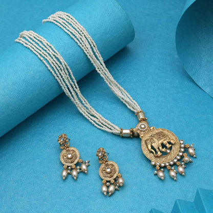 Elegant Gold Color Traditional Matte Gold Necklace Set For Bridal Wear