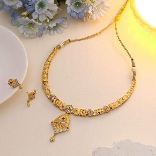 Gold Color Matte Gold Necklace Set Created For Timeless Ethnic Fashion Lovers