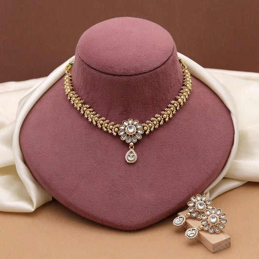 Gold Color Matte Gold Necklace Set Offering Sophisticated Ethnic Fashion Charm