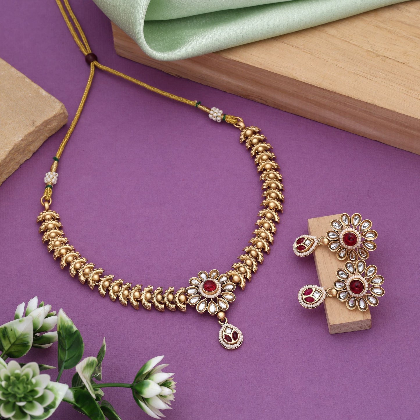 Rani Color Matte Gold Halskette-Set – perfekt für Braut- und kulturelle Feiern