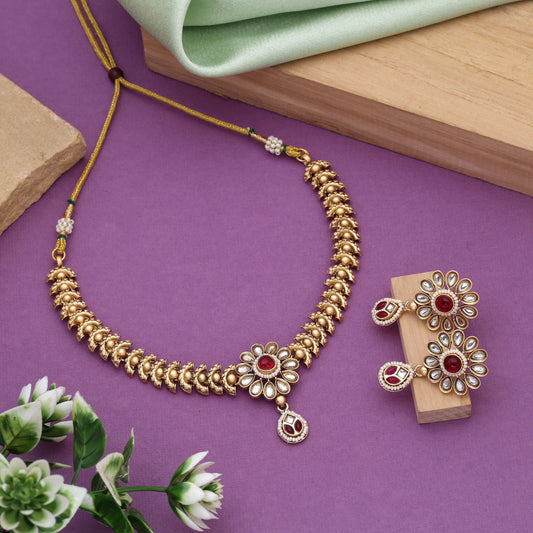 Rani Color Matte Gold Halskette-Set – perfekt für Braut- und kulturelle Feiern