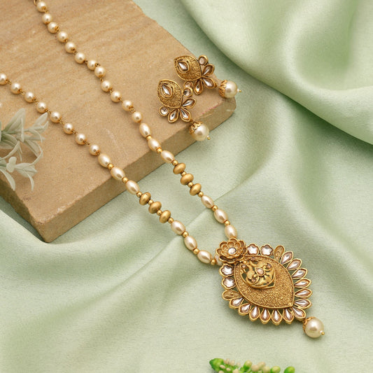 Gold Color Matte Gold Necklace Set Crafted For Luxurious Ethnic Fashion Lovers