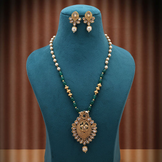 Green Color Matte Gold Necklace Set Showcasing Heritage Craftsmanship And Elegance