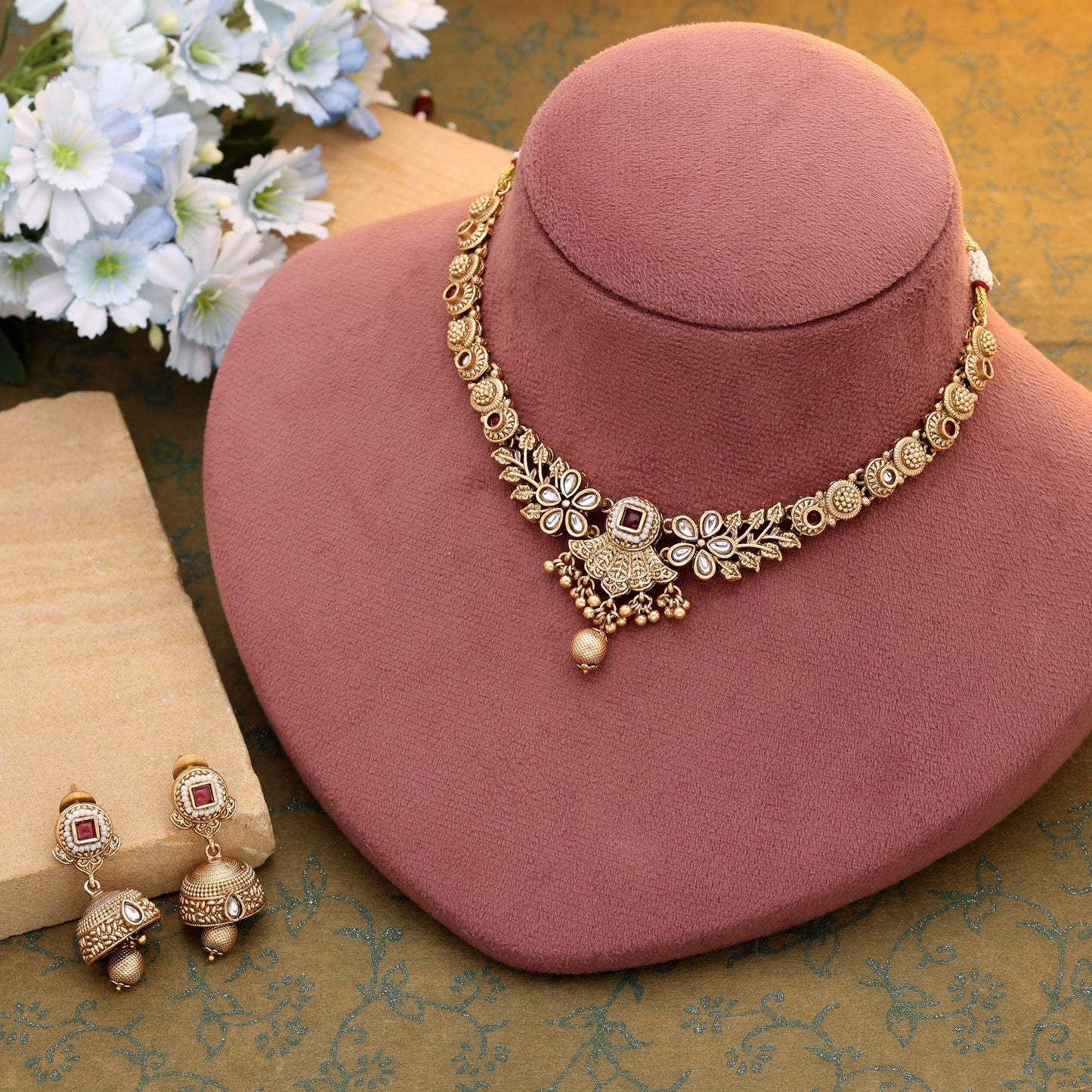 Rani Color Matte Gold Necklace Set Blending Traditional Beauty With Modern Comfort