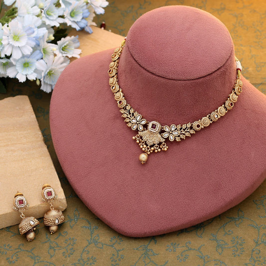 Rani Color Matte Gold Necklace Set Blending Traditional Beauty With Modern Comfort