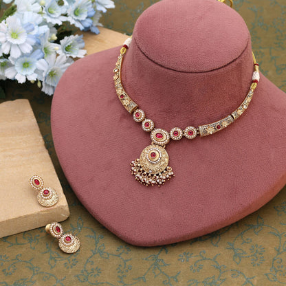 Rani Color Matte Gold Necklace Set Suitable For Bridal And Festive Wear