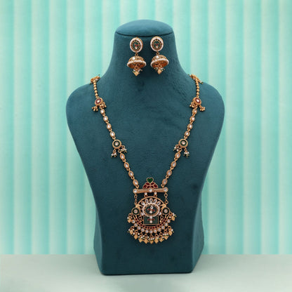 Multi Color Traditional Meena Work Designer Matte Gold Necklace Set For Festive Wear