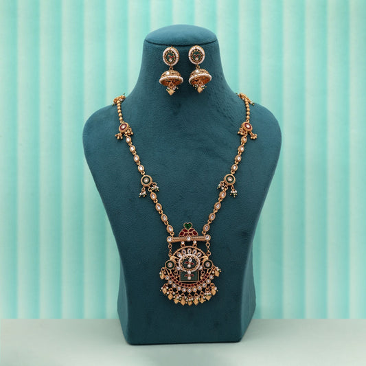 Multi Color Traditional Meena Work Designer Matte Gold Necklace Set For Festive Wear