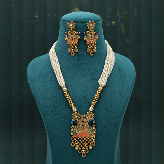 Mehrfarbiges Meena-Arbeit Mattgold-Halsketten-Set Traditioneller ethnischer Partyschmuck