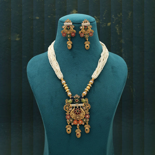Mehrfarbige Mint Meena Arbeit Mattgold Halskette Set Elegante Festliche Designer-Schmuckkollektion