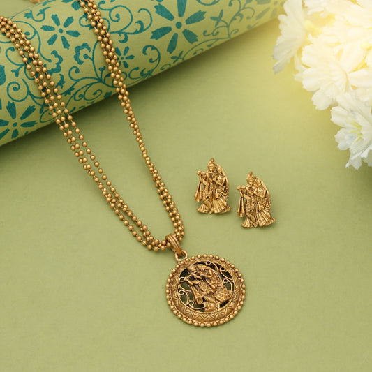 Goldfarbenes Lord Radha Krishna Mattgold-Halskettenset Göttlicher ethnischer spiritueller Schmuck